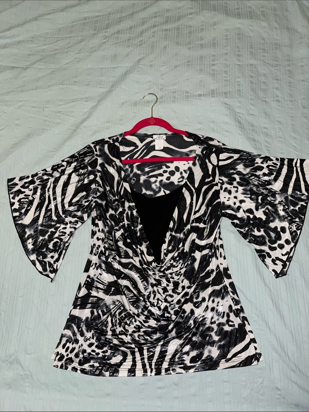 Black & White Animal-Print Draped Neck Top